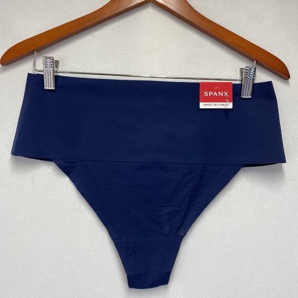 SPANX Smooth Undie-Tectable Thong Women Size 2X Navy Waistband Elastic-Free New - Picture 1 of 14